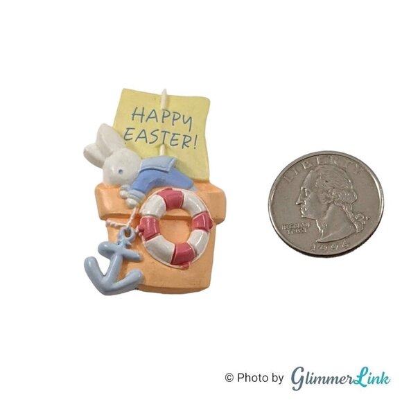 Vintage 1990s Hallmark Bunny in Flower Pot Nautical Easter Brooch - Picture 2 of 8